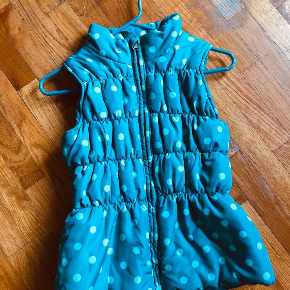 A teal puffy vest